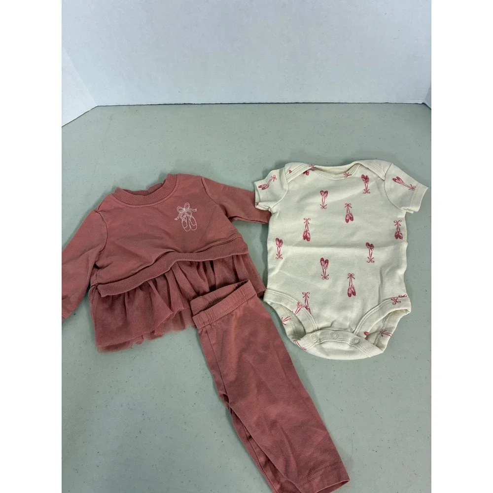 Carters Baby Girls 3 Piece Ballet Slipper Peplum Sweatshirt Leggings Bodysuit 3M